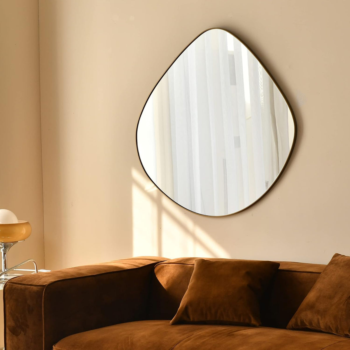 Asymmetrical Wall Mirror Matel Brass Framed Wall Mirror for Living Room Bedroom Bathroom Entryway Wall Decor 19.8" L x 19.0" W ELE-005G