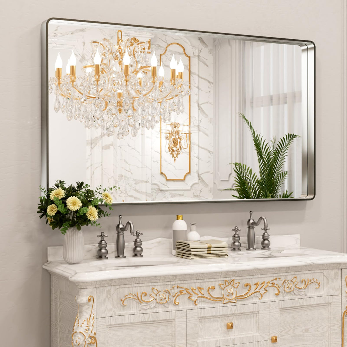 LOAAO 20X16 Inch Black Bathroom Mirror Metal Framed