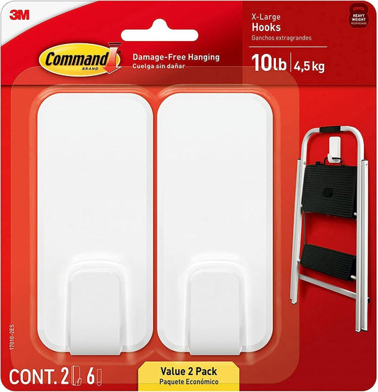 Command X-Large White Hooks, 2 Hooks, 6 Strips