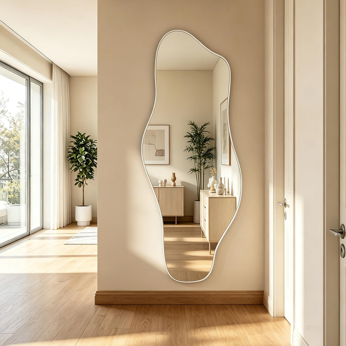 67"x31" Irregular Full Length Mirror, Abstract Frameless Mirror