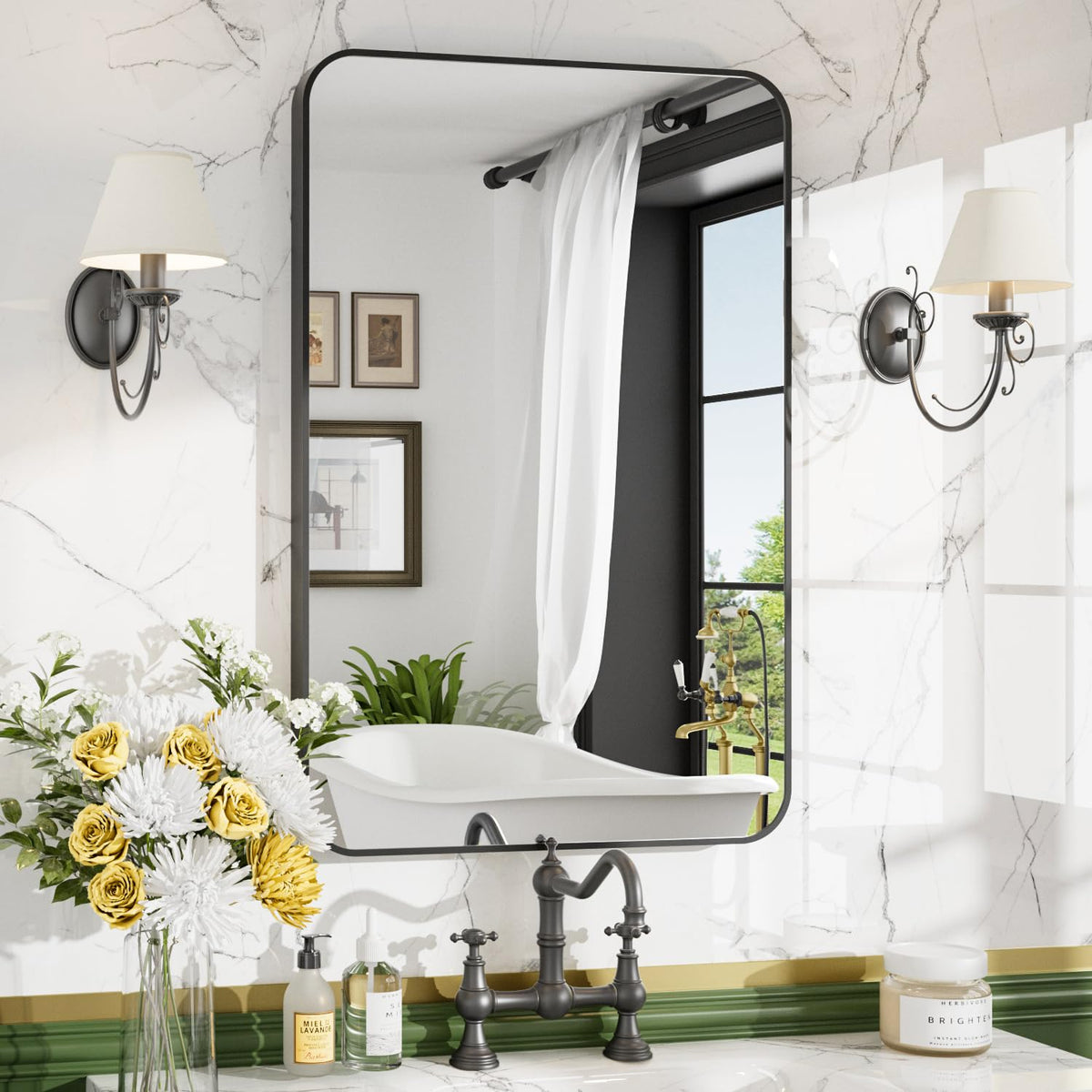 24"x36" Brushed Gold Bathroom Mirror, Rectangle Vanity Mirror for Over Sink
