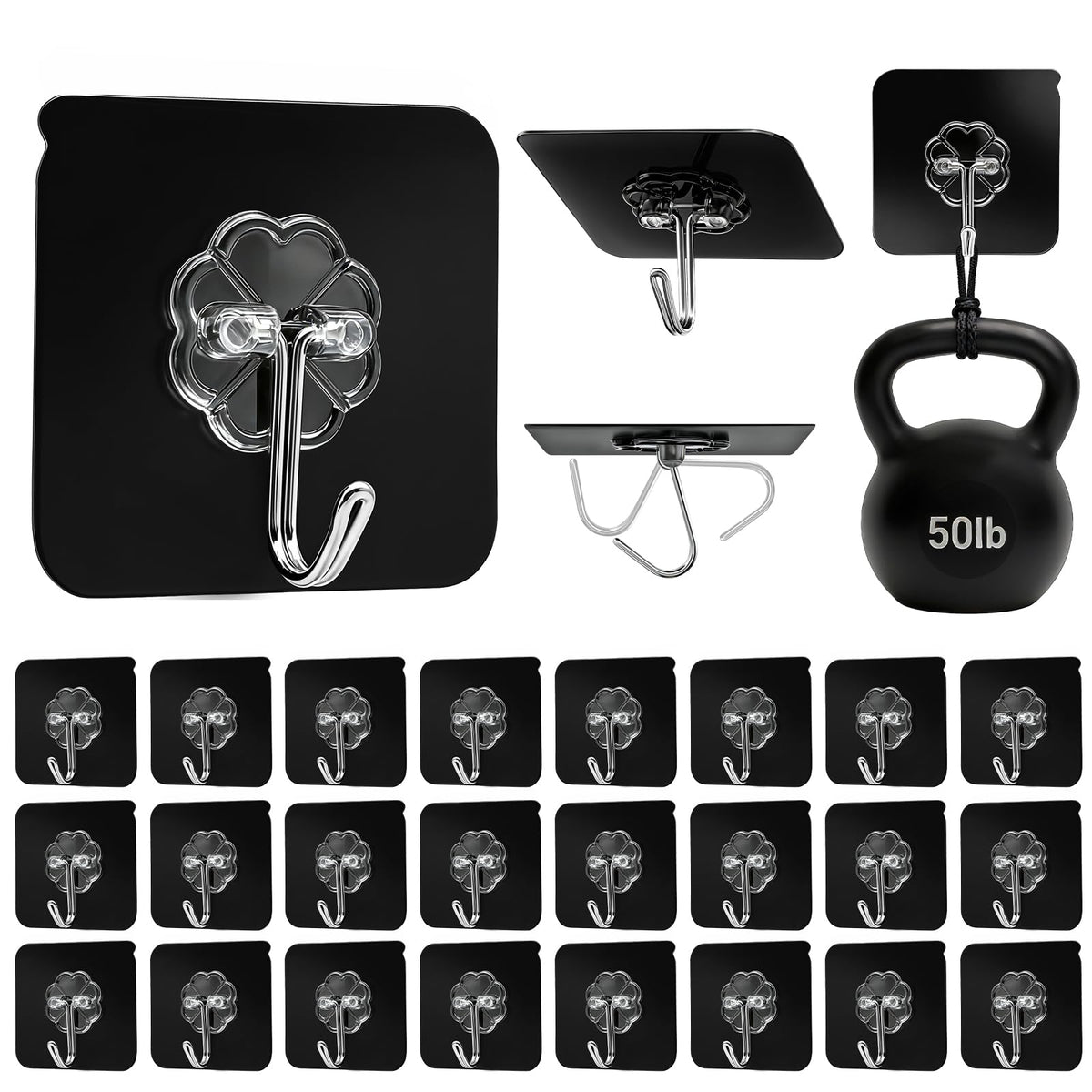 DDMY Adhesive Wall Hooks Clear 50lb(Max) Heavy Duty Hanging Sticky-10 Pack