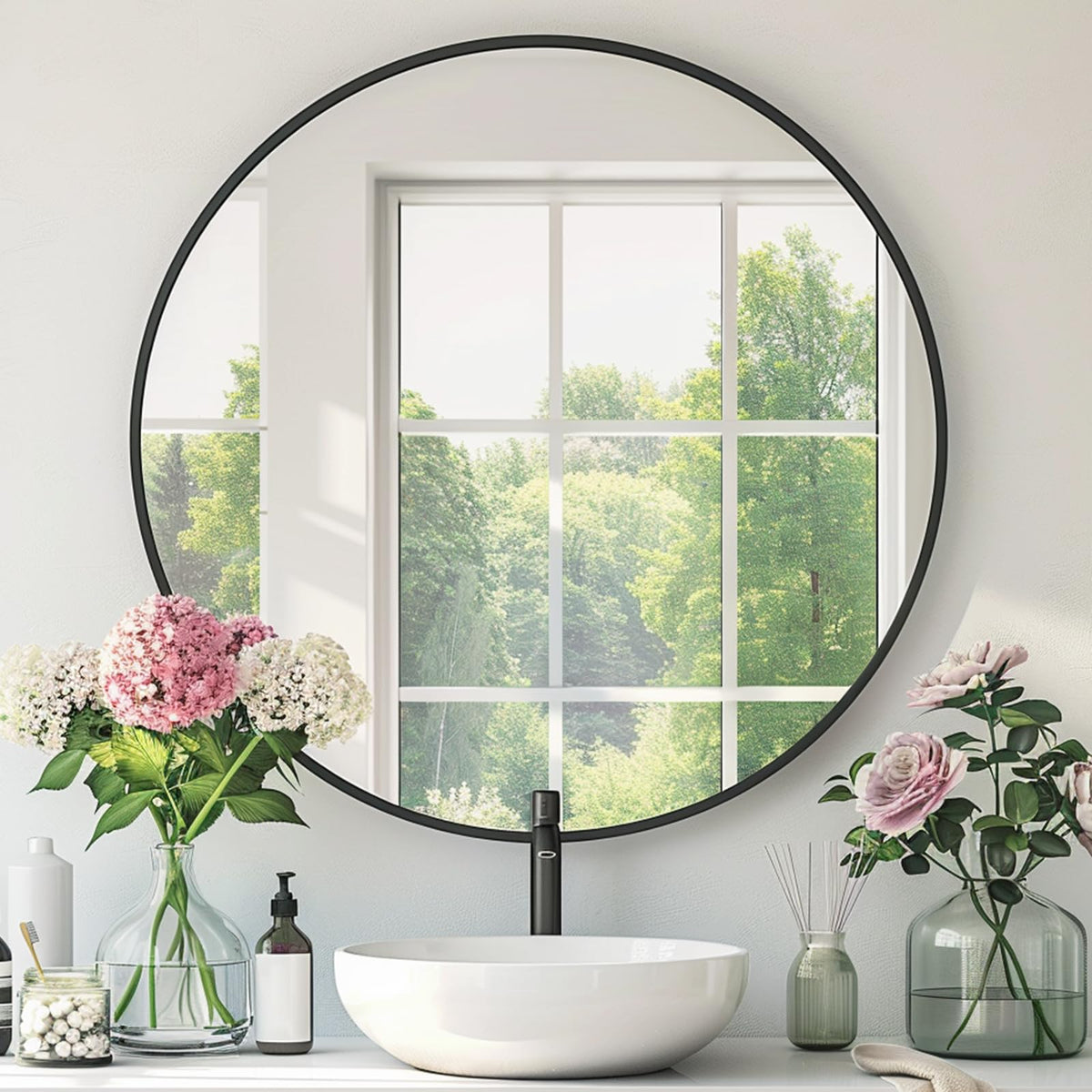 Round Bathroom Mirror, Circle Mirror, Black, 30" L x 30" W, 1 Pack