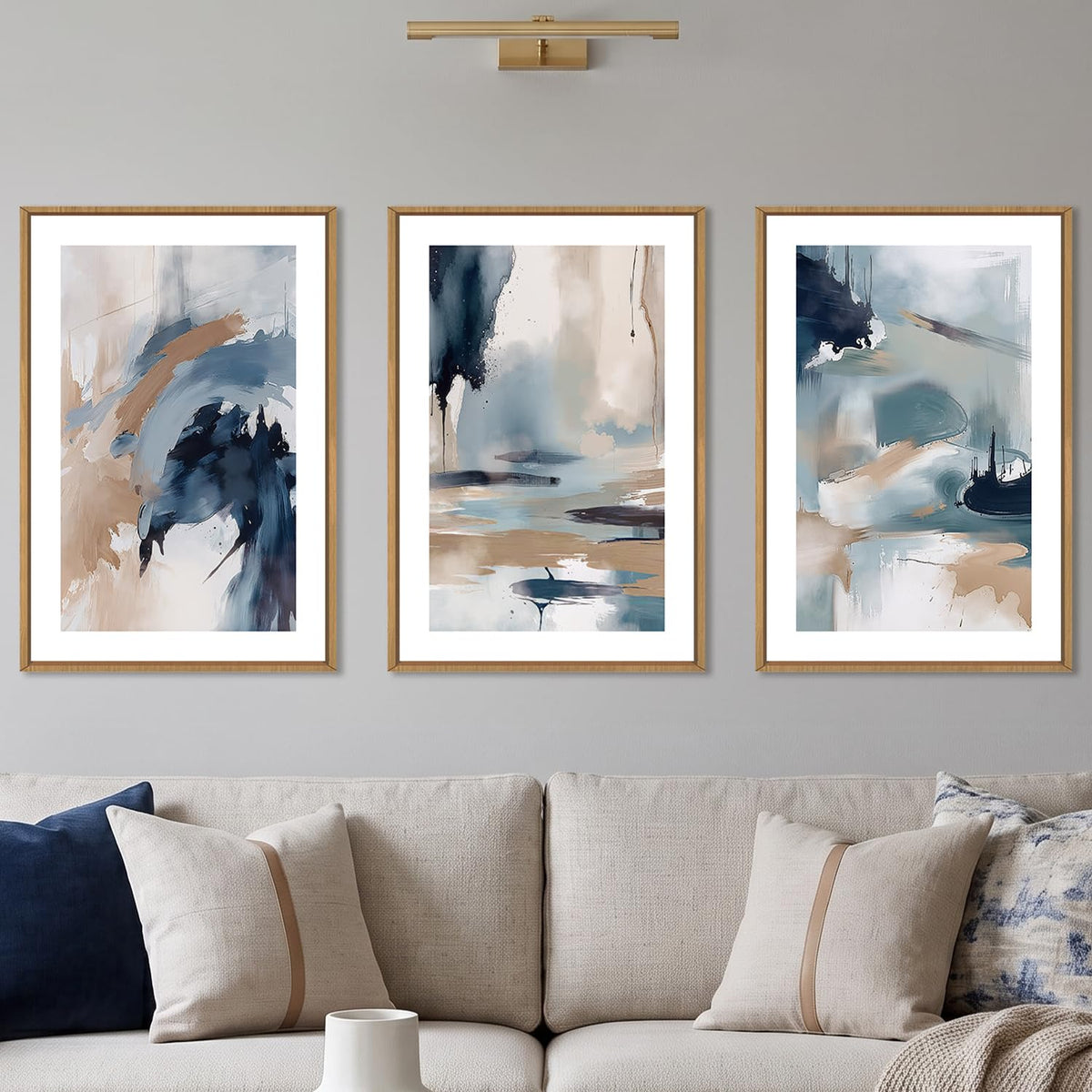 KAIRNE Neutral Abstrcat Landscape Framed Canvas Wall Art Set-40"x20"x1