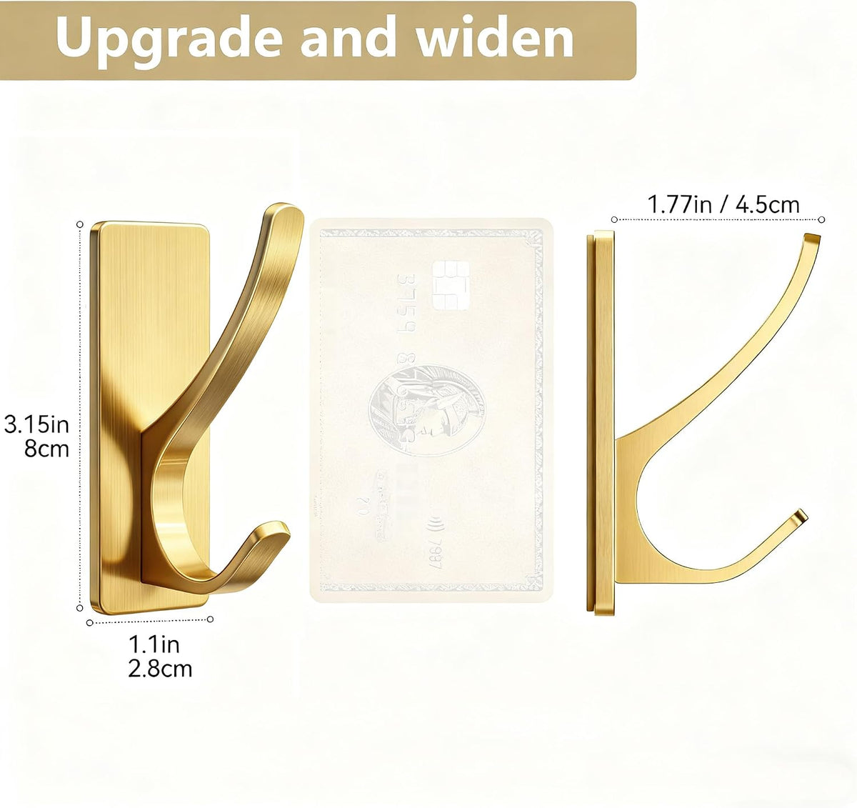 pickpiff Brush Gold Self-Adhesive Hook, 13LB Hanger for Coat/Towel, 4-Pack