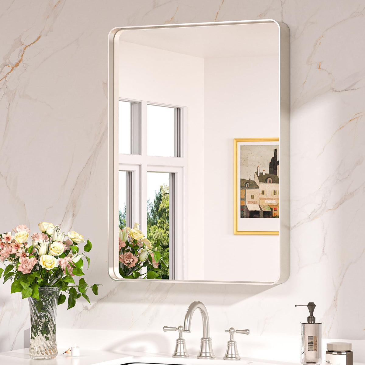Keonjinn 20 x 30 Inch Brushed Nickel Bathroom Mirrors for Over Sink