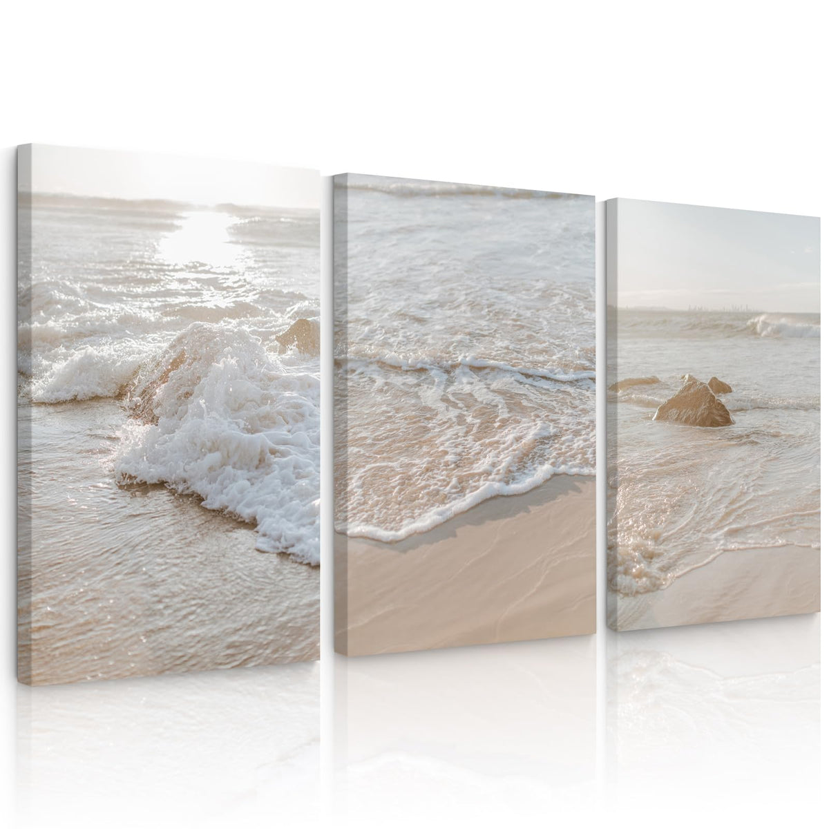 Lhoiplme Beach Wall Art Decor Coastal Ocean Poster Palm Tree Canvas Wall Decor Beachy Room Aesthetic Pictures Blue Waves Prints Beach Coasta Artwork for Bedroom Living Room 12x16 Inch Framed Set of 3