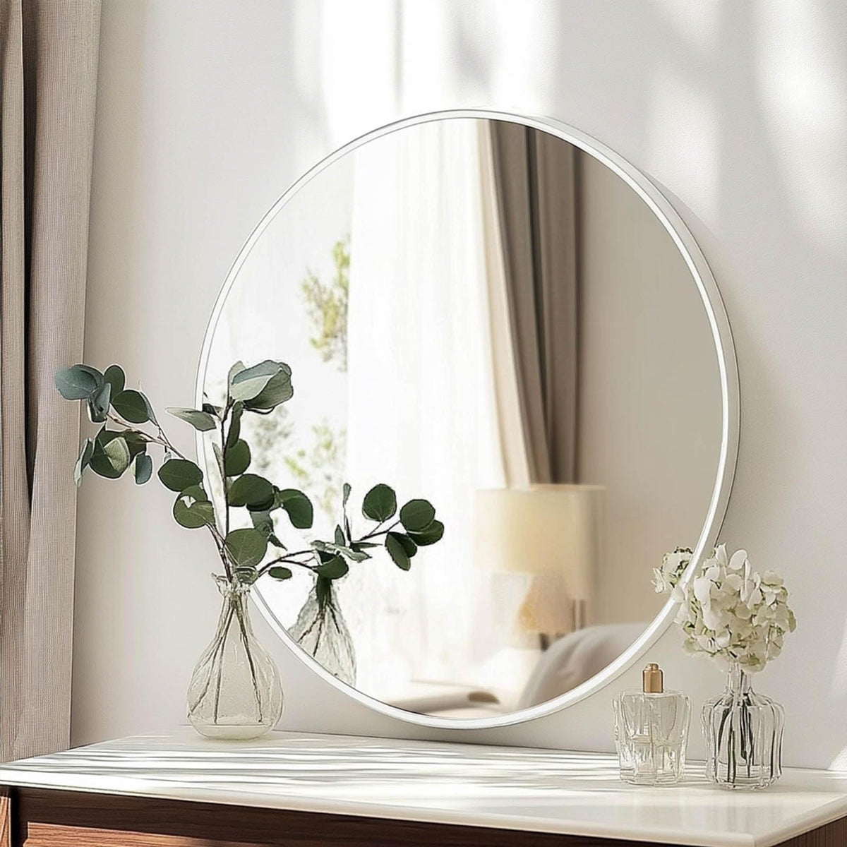 Oruii Round Mirror, 24 inch Black Circle Mirror, Matte Black Metal Frame
