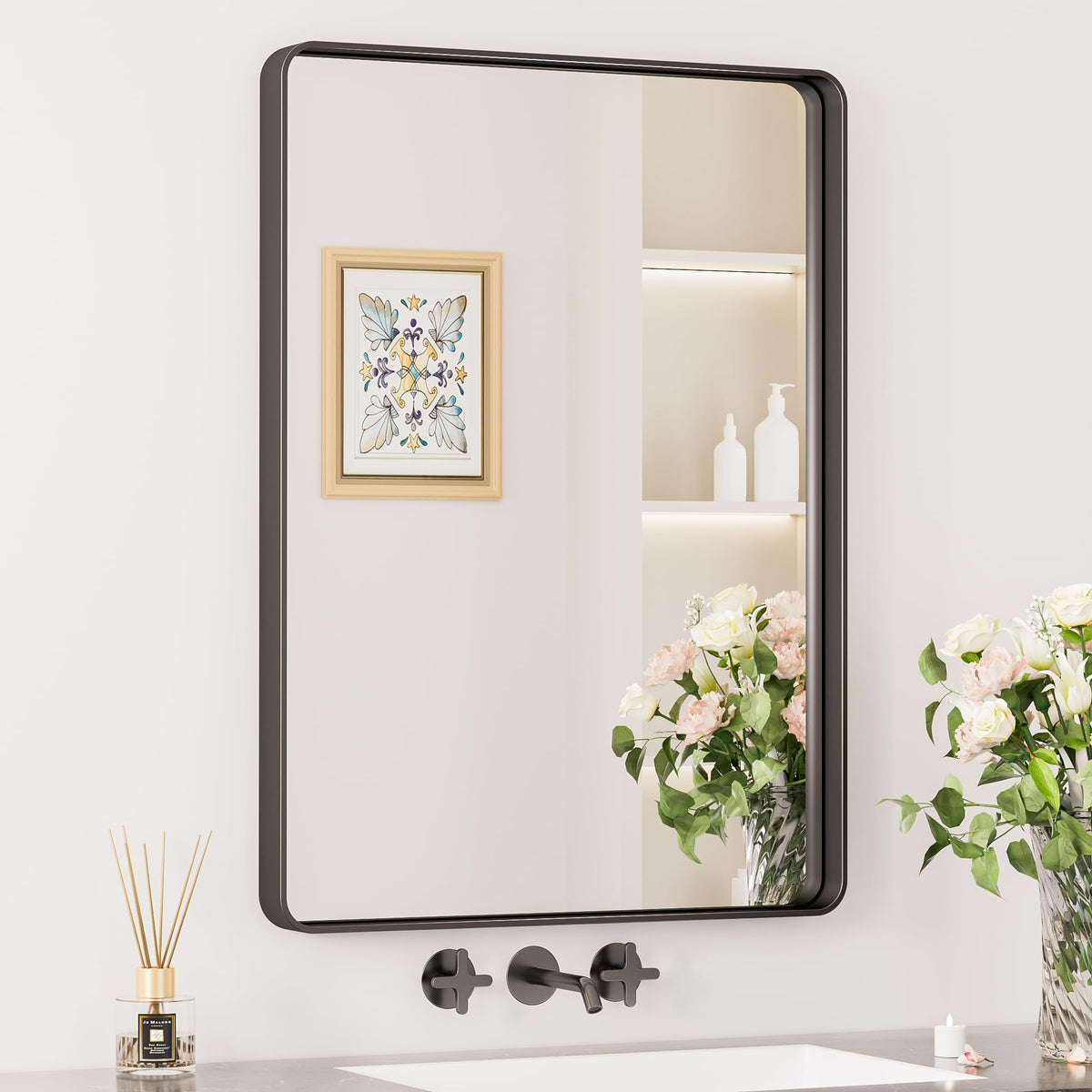 Keonjinn 20 x 30 Inch Brushed Nickel Bathroom Mirrors for Over Sink