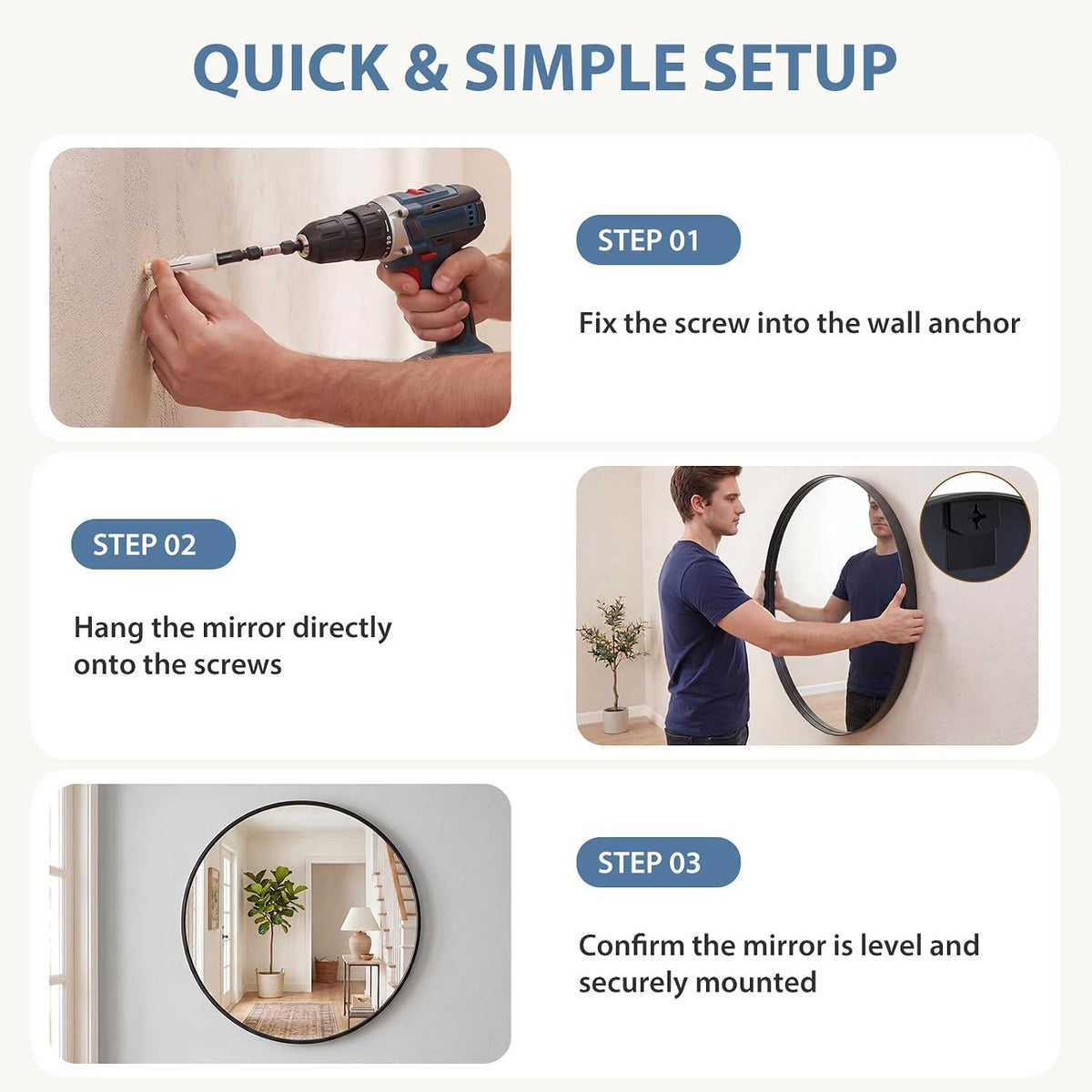 DUMOS Round Wall Mirror 28 Inch, Bathroom Wall Circle Mirror