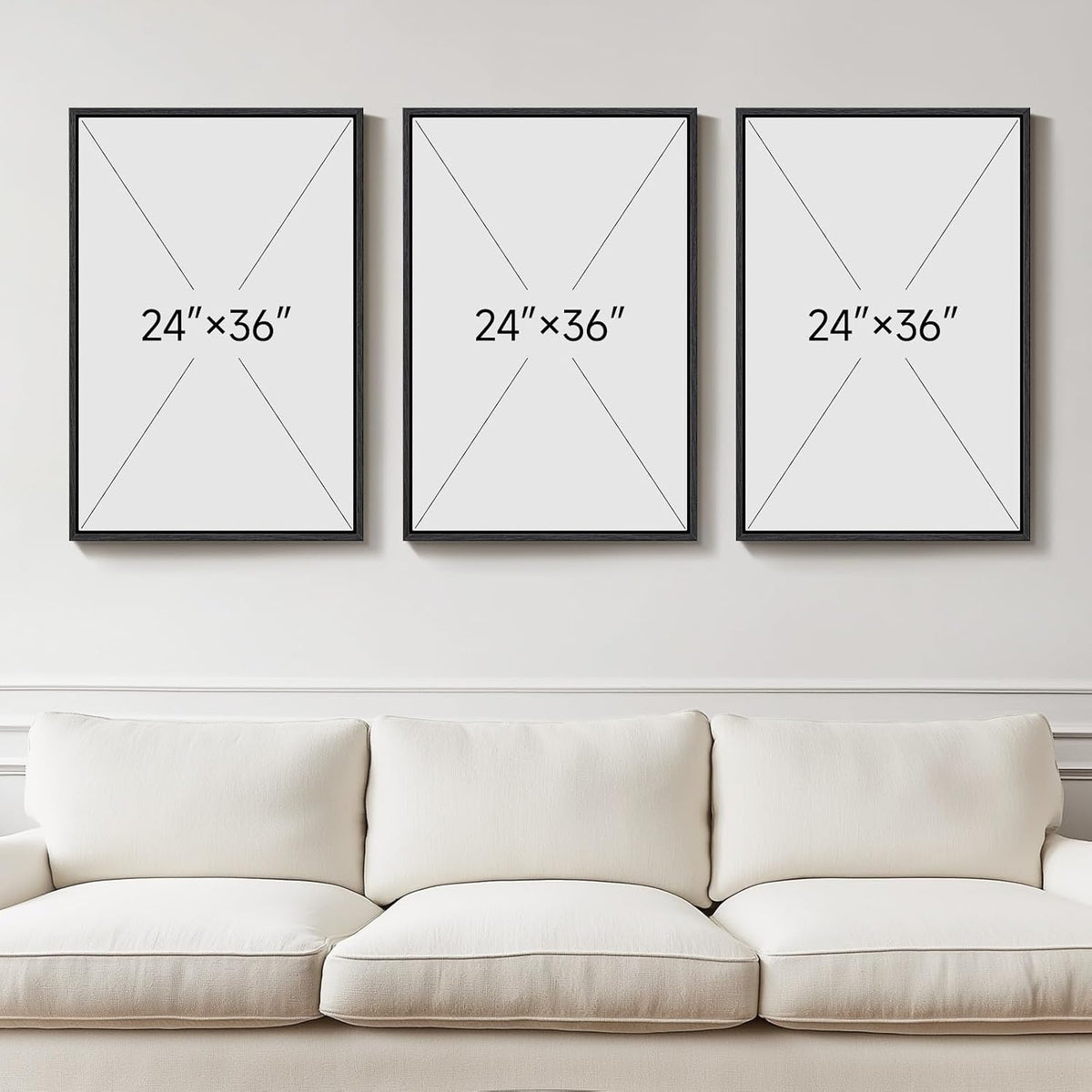 Large Framed Blue and Gray Abstract Wall Art for Living Room, 3 Piece 24x36