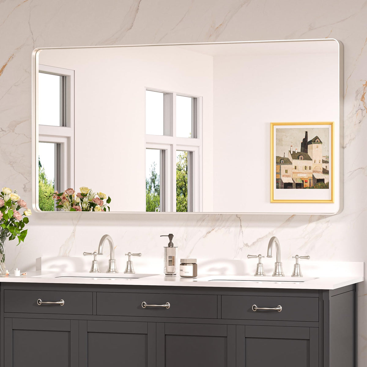 Keonjinn 20 x 30 Inch Brushed Nickel Bathroom Mirrors for Over Sink