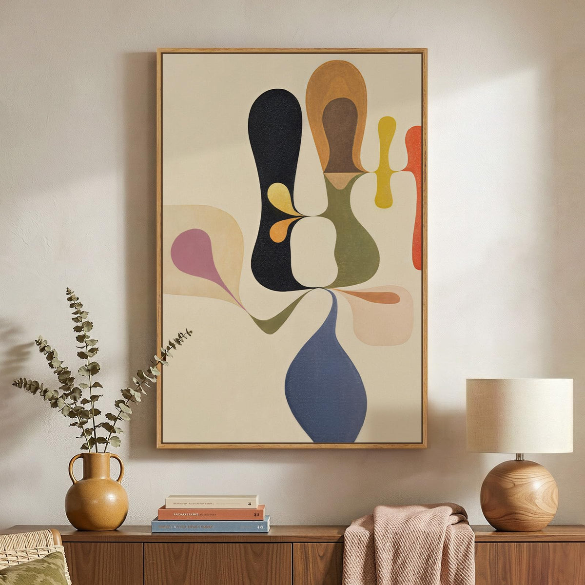 Large Framed Boho Abstract Brown Floral Wall Art for Living Room, 24x36 In