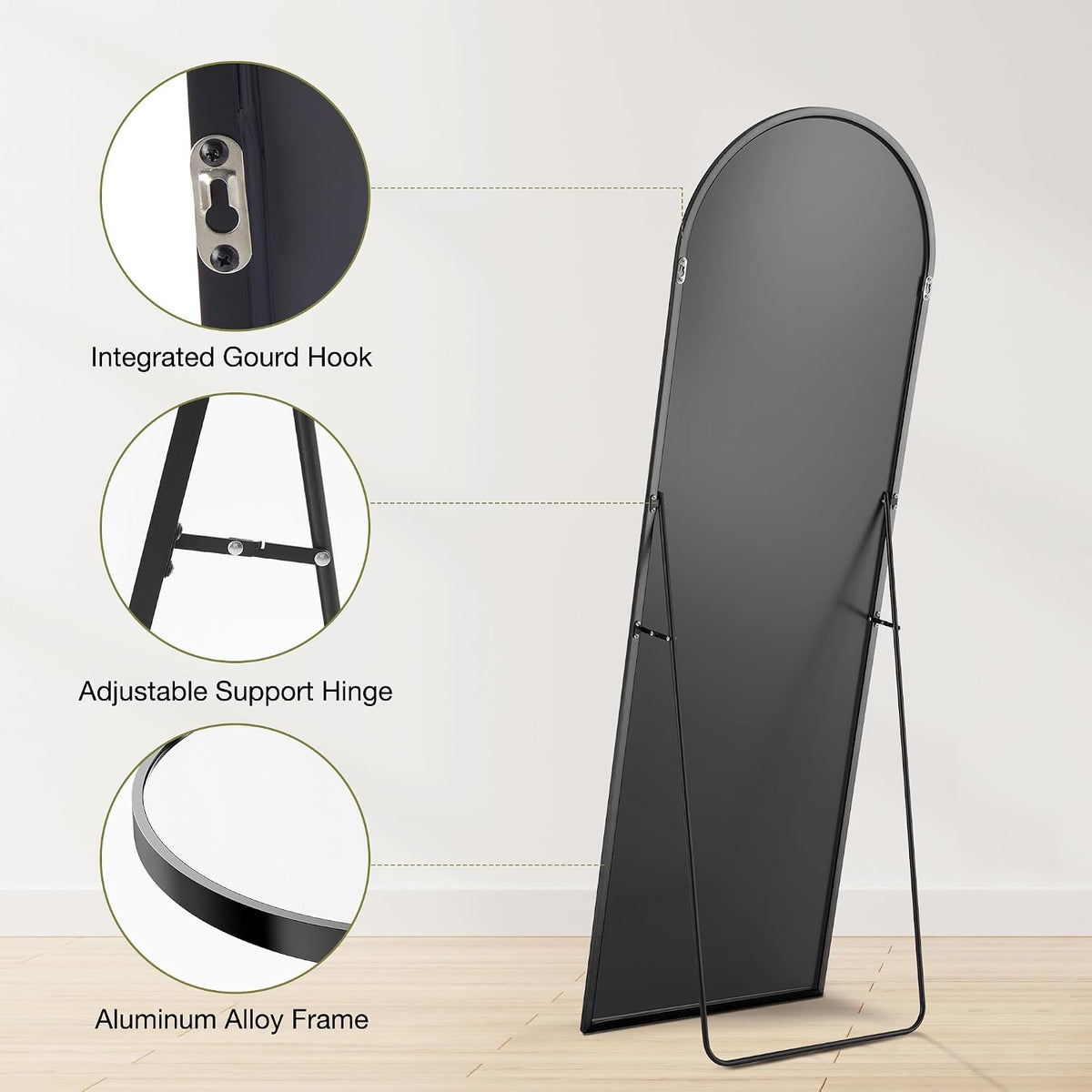 OLIXIS 64"x21.5" Arched Full Length Mirror with Stand, Body Mirror