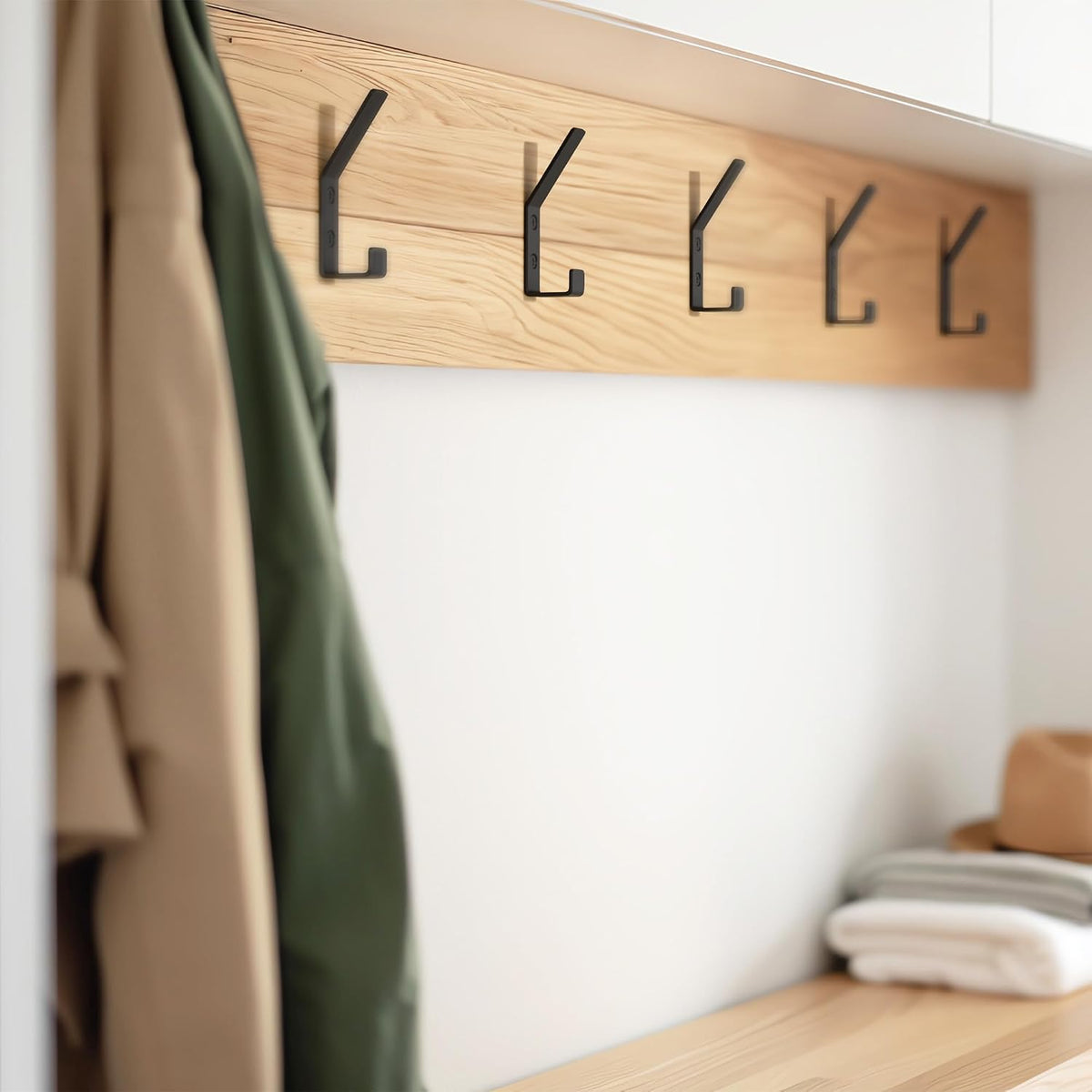 Decorative Coat Hooks Set of 5 for Wall Mount - Sturdy Black Metal Double