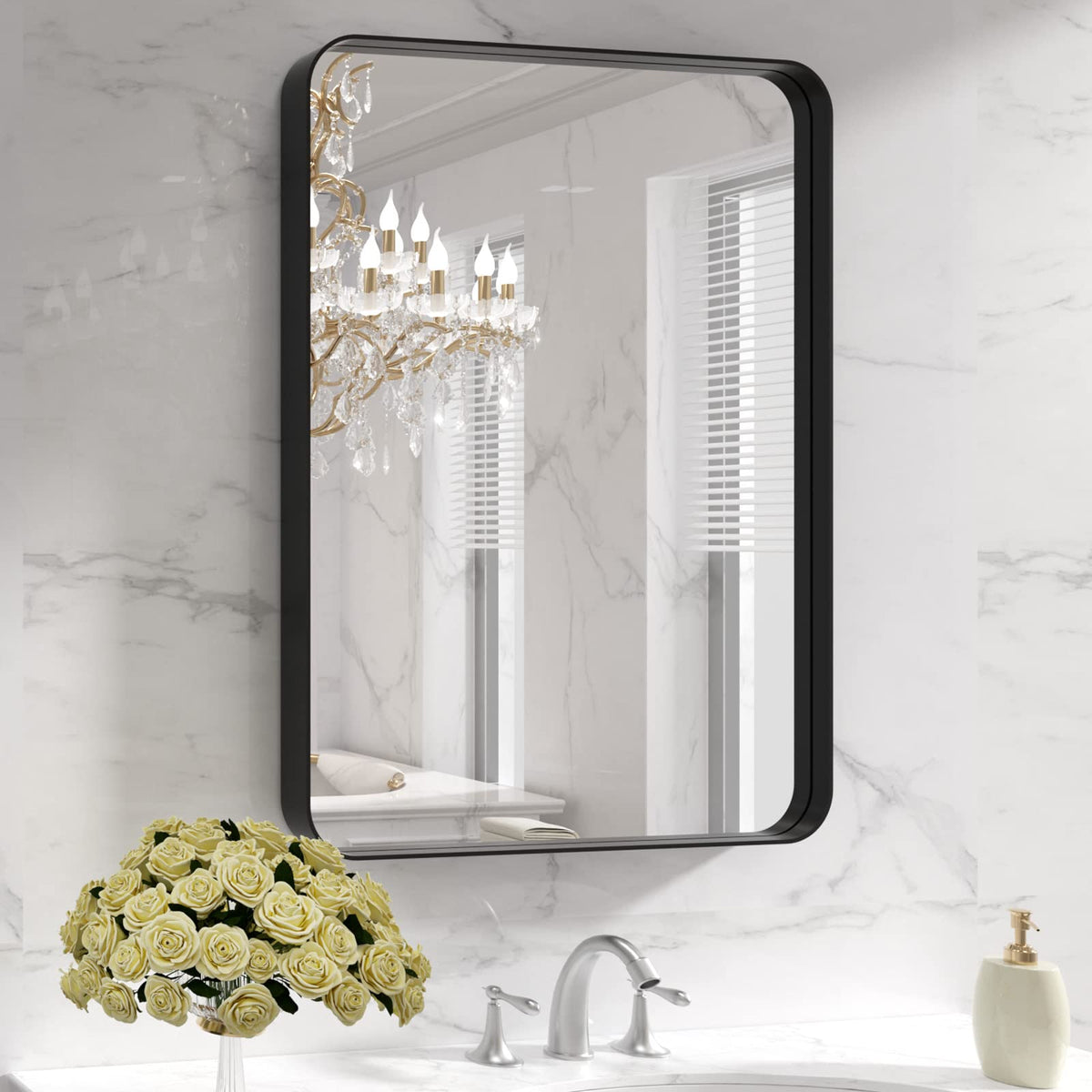 LOAAO 20X16 Inch Black Bathroom Mirror Metal Framed
