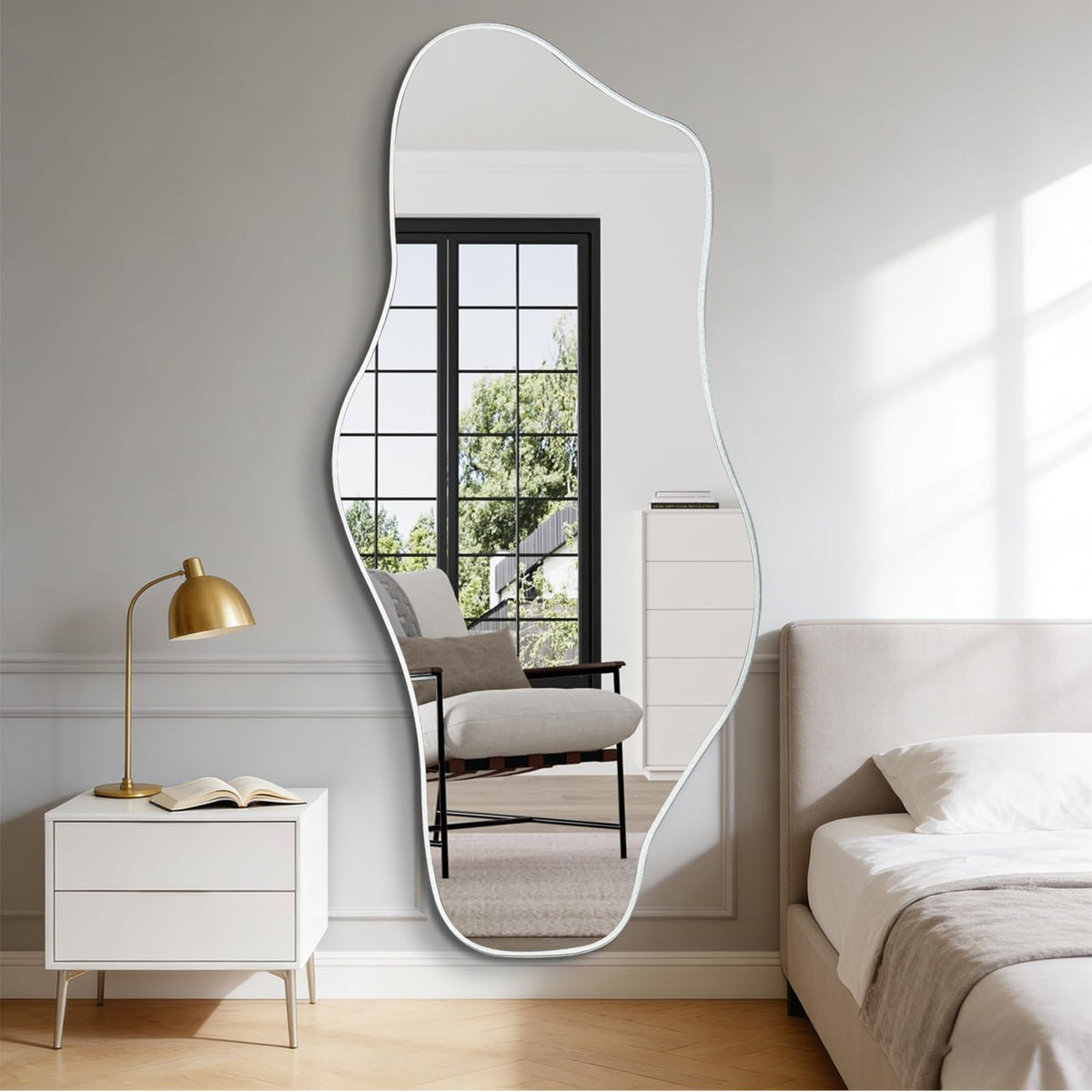 67"x31" Irregular Full Length Mirror, Abstract Frameless Mirror