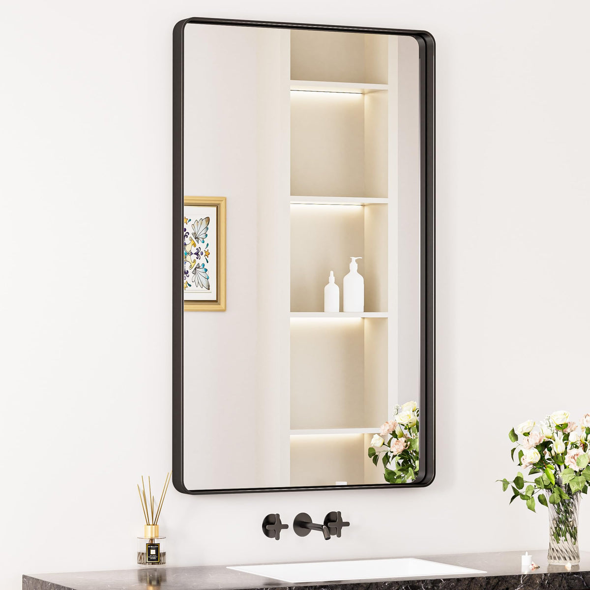 Keonjinn 20 x 30 Inch Brushed Nickel Bathroom Mirrors for Over Sink