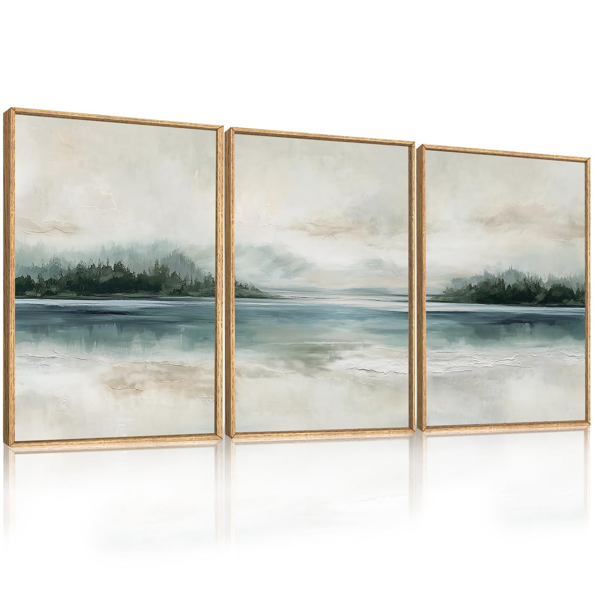 HOURIA Blue White Abstract Neutral Framed Canvas Wall Art Set- 16"x24"x3