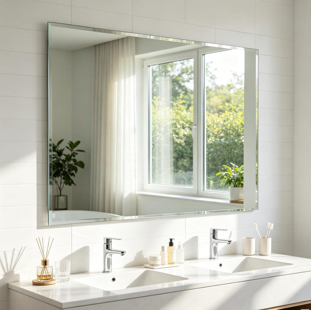 Frameless Full Length Mirror for Wall, 48x12 Inch Bathroom Vanity Mirror