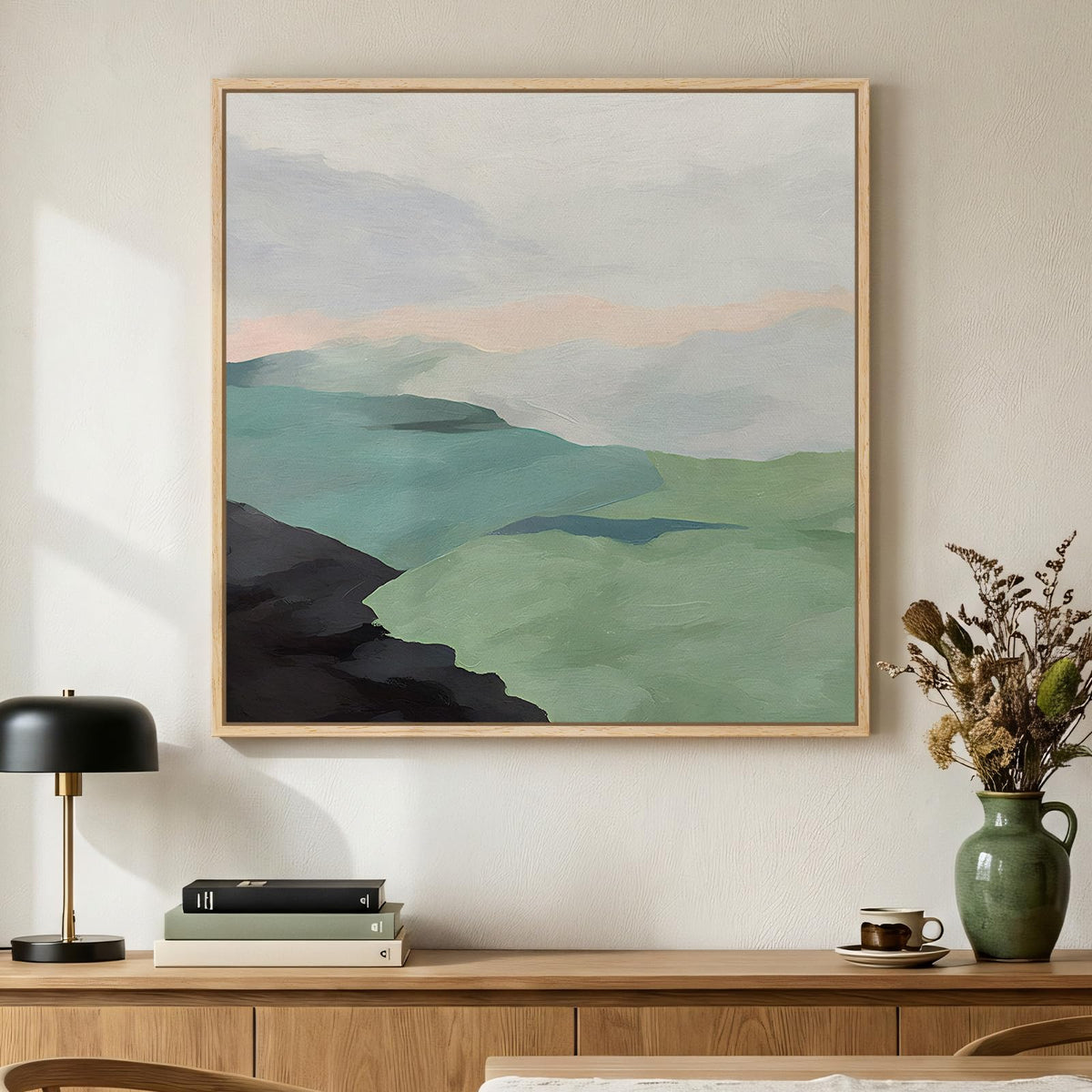 Framed Neutral Organic Abstract Canvas Wall Art for Dining Room, 30x30 Inch