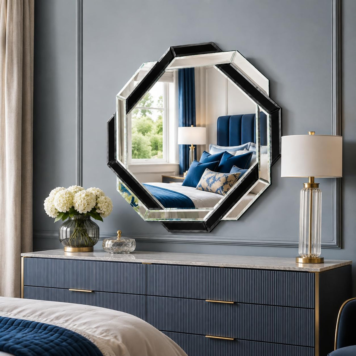 Black Bathroom Mirror-24”X24” Wall Mirrors Decorative, Beveled Edge Frameless Mirror for Wall Bathroom, Vanity Room, Bedroom, Living Room and Enterway