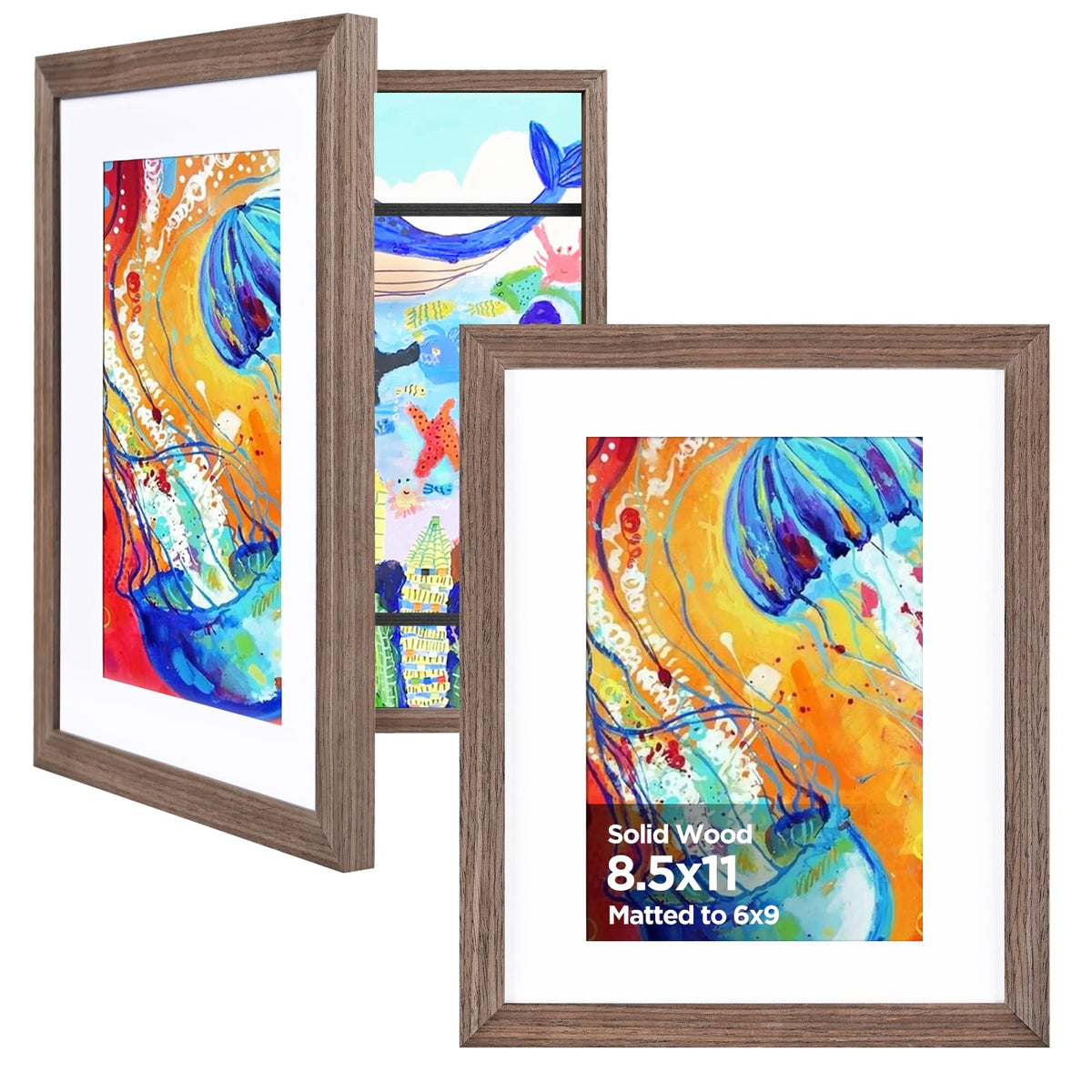KINLINK 9x12 Kids Art Frame, Natural Artwork Frames 2 Pack