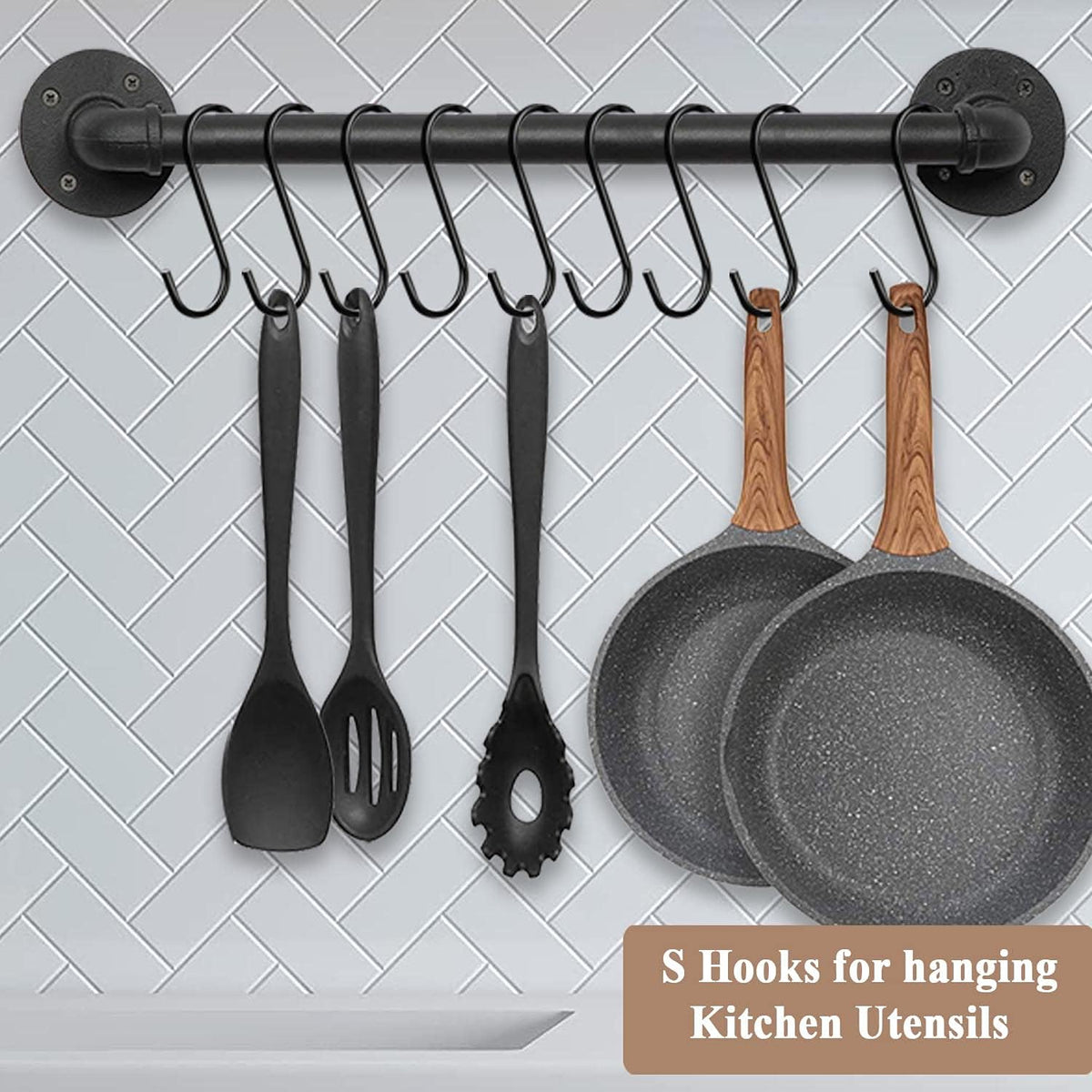 ESFUN 30 Pack 3.7 inch Length S Hooks Black Steel S Shaped Hooks for Hanging Jeans Pans Pots Plants Bags Towels Kitchen Closet Hooks Hanger, Fit the Rod Dia Less Than 1.2 inches