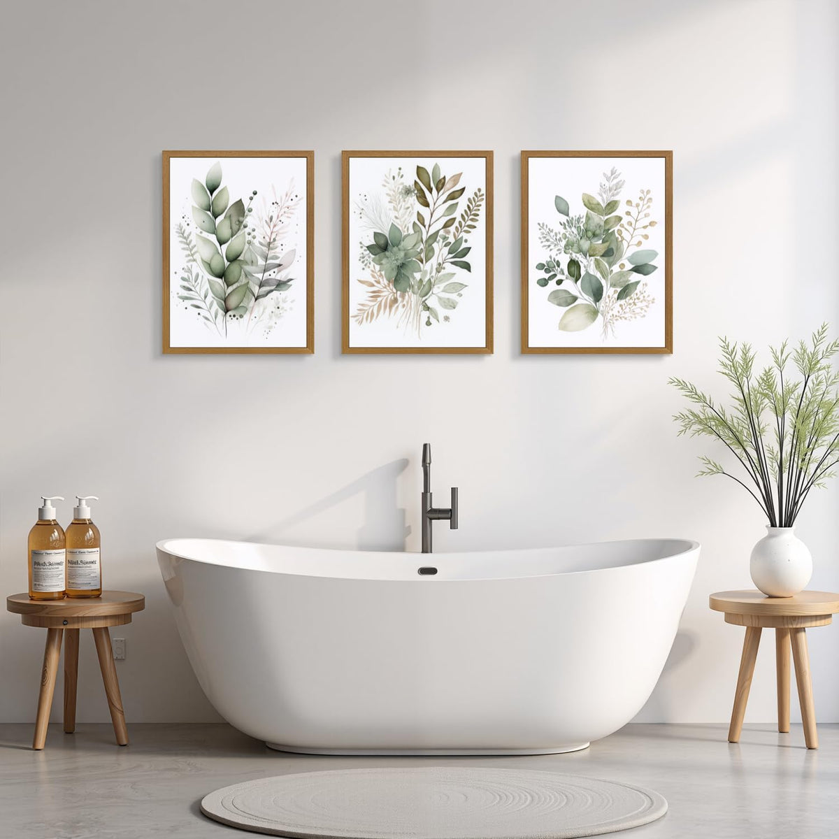 HLXRAE Neutral Sage Green Botanical Floral Wall Art, Wood Framed 12"x16"x3"