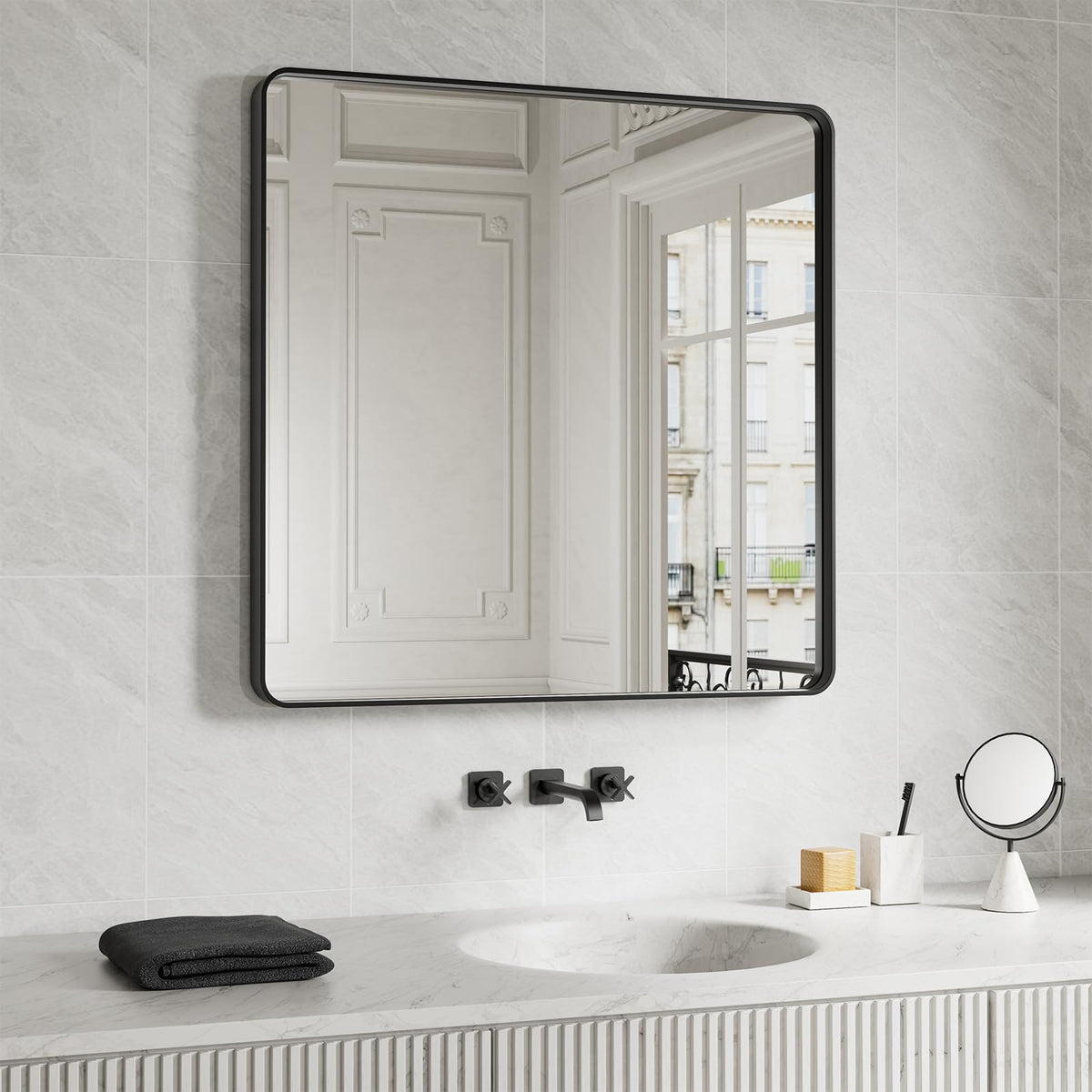 JISOSO 22x30 Inch Black Bathroom Mirror Metal Framed