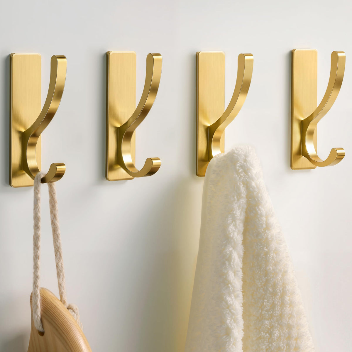 pickpiff Adhesive Wall Hooks for Coat/Towel, Hold 13LB, Gold 4 Pack