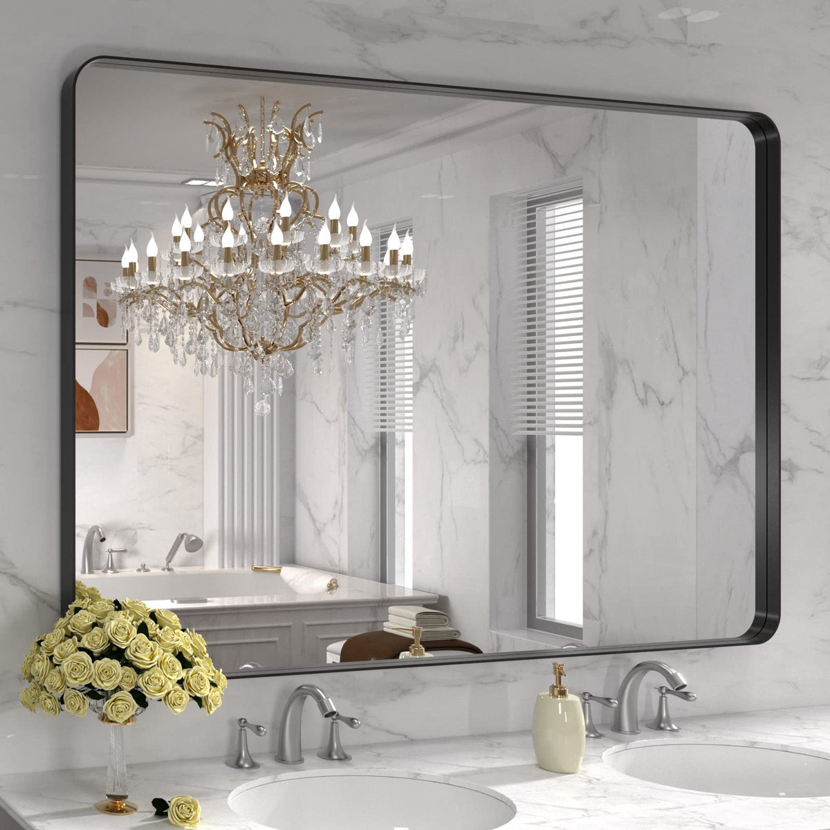 LOAAO 20X16 Inch Black Bathroom Mirror Metal Framed