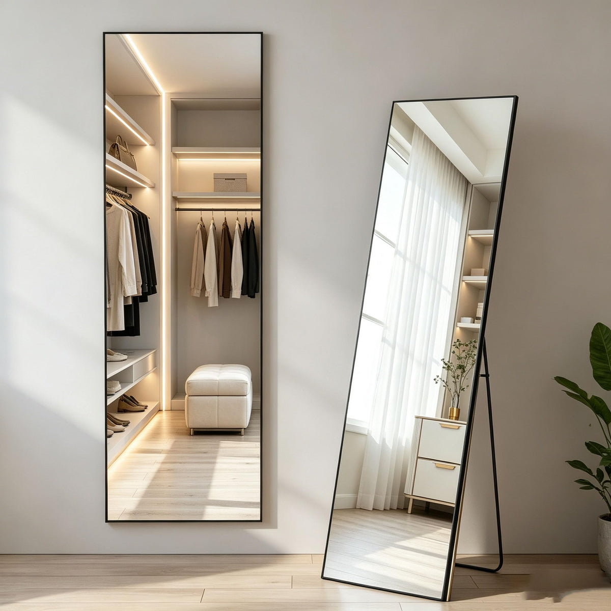 DUMOS 47"x14" Full Length Door Mirror, Full Body Mirror, Black