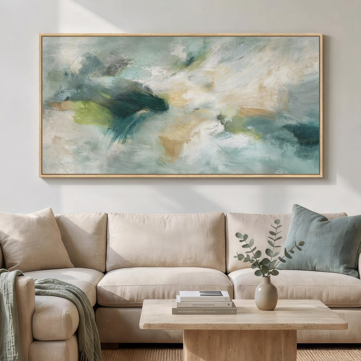 Large Framed Neutal Abstract Landscape Wall Art for Living Room, 60x30 In