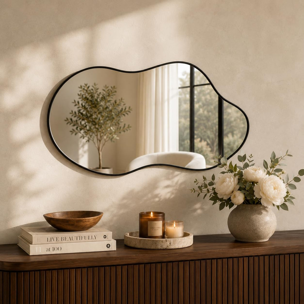 Irregular Wall Mirror 24×40 Inch Black