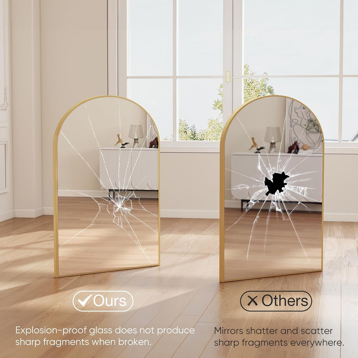 NEWBULIG 20X30 Inch Arched Bathroom Wall Mirror for Over Sink, Gold