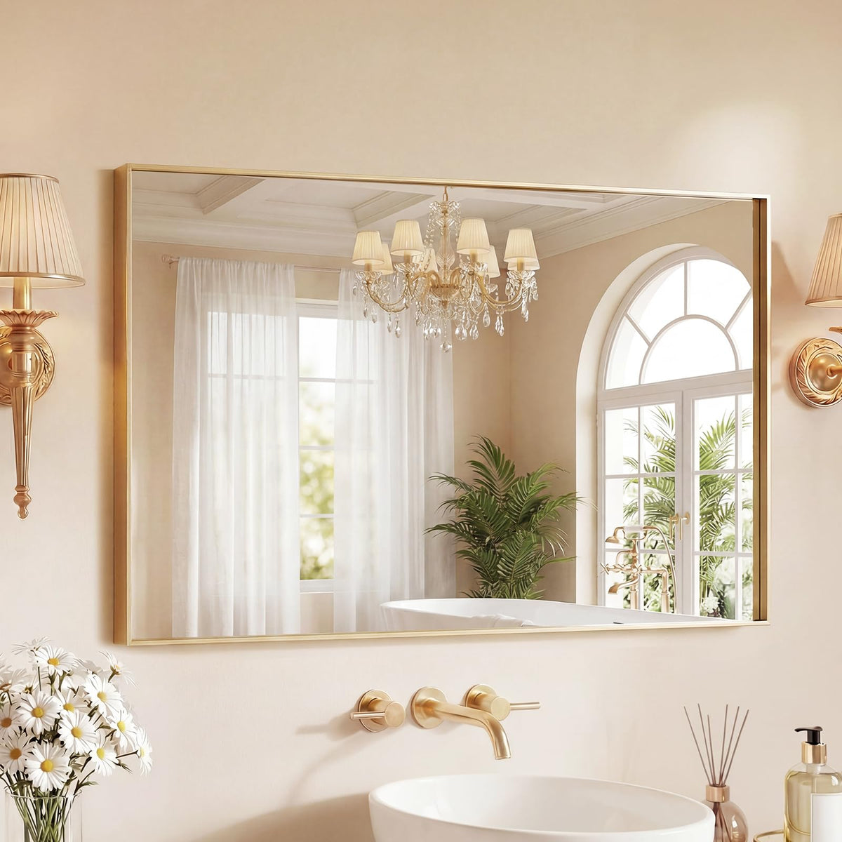 Sweetcrispy 24"x36" Arched Black Bathroom Mirrors for Wall