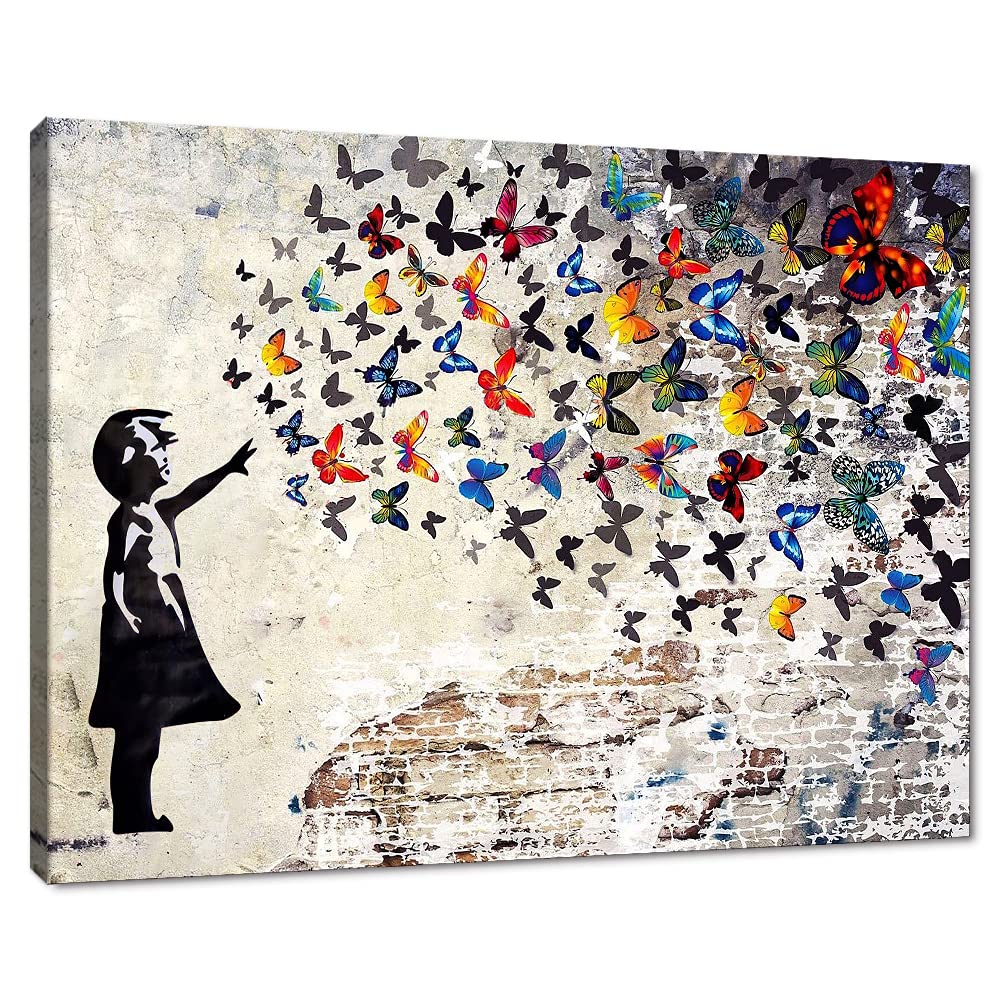Banksy Wall Art Graffiti Street Giclee Canvas Paintings Poster and Prints Kid Wall Pictures girl Figure Street Picture Artwork Modern Framed Art for Home Wall Decor 24”Wx36”H