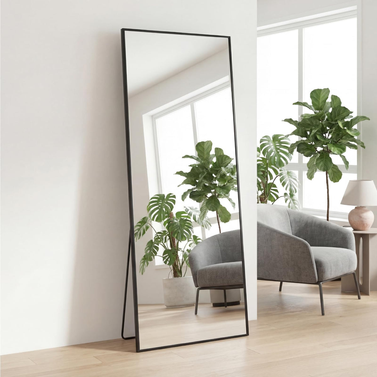 Mirror Full Length, Upgraded 16"x59" Body Wall Mirrors with Shatter-Proof Glass, Floor Standing, Hanging or Leaning, Tall Mirror with Stand Aluminum Alloy Frame for Bedroom Cloakroom