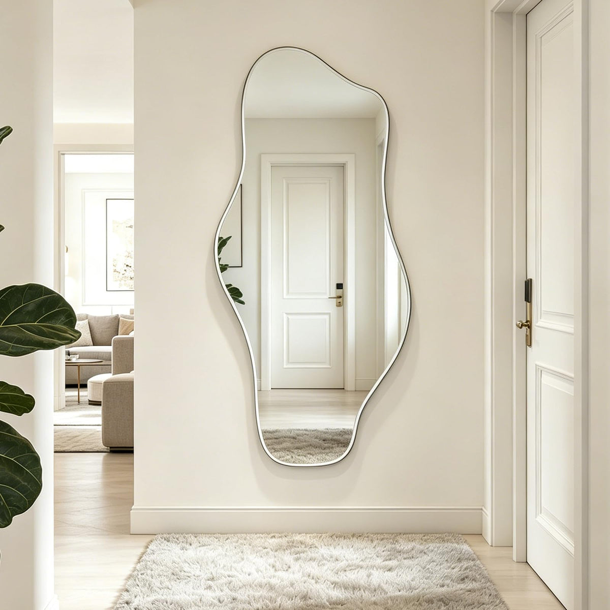 67"x31" Irregular Full Length Mirror, Abstract Frameless Mirror