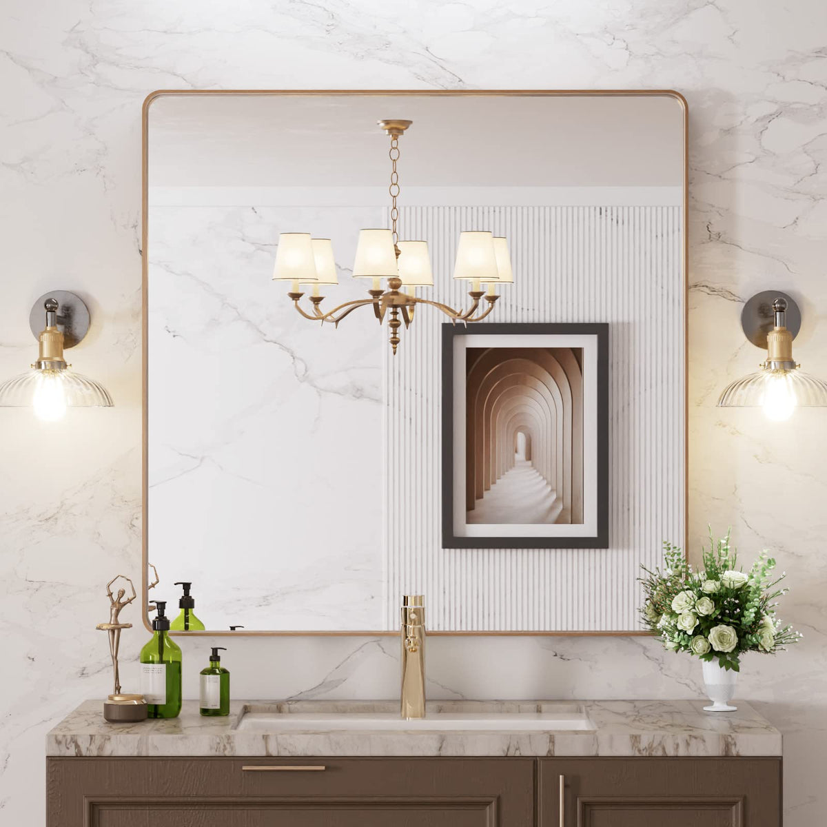 LOAAO 20X16 Inch Black Bathroom Mirror Metal Framed