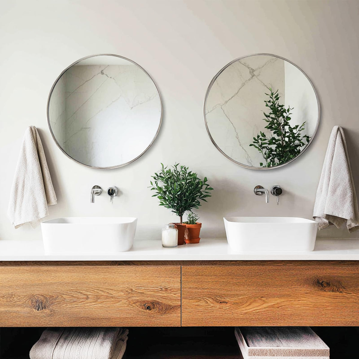 Oruii Round Mirror, 24 inch Black Circle Mirror, Matte Black Metal Frame