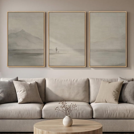 Framed Neutral Christian Jesus Canvas Wall Art for Living Room, 3 Piece