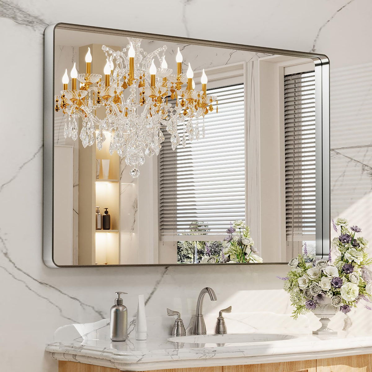 LOAAO 20X16 Inch Black Bathroom Mirror Metal Framed