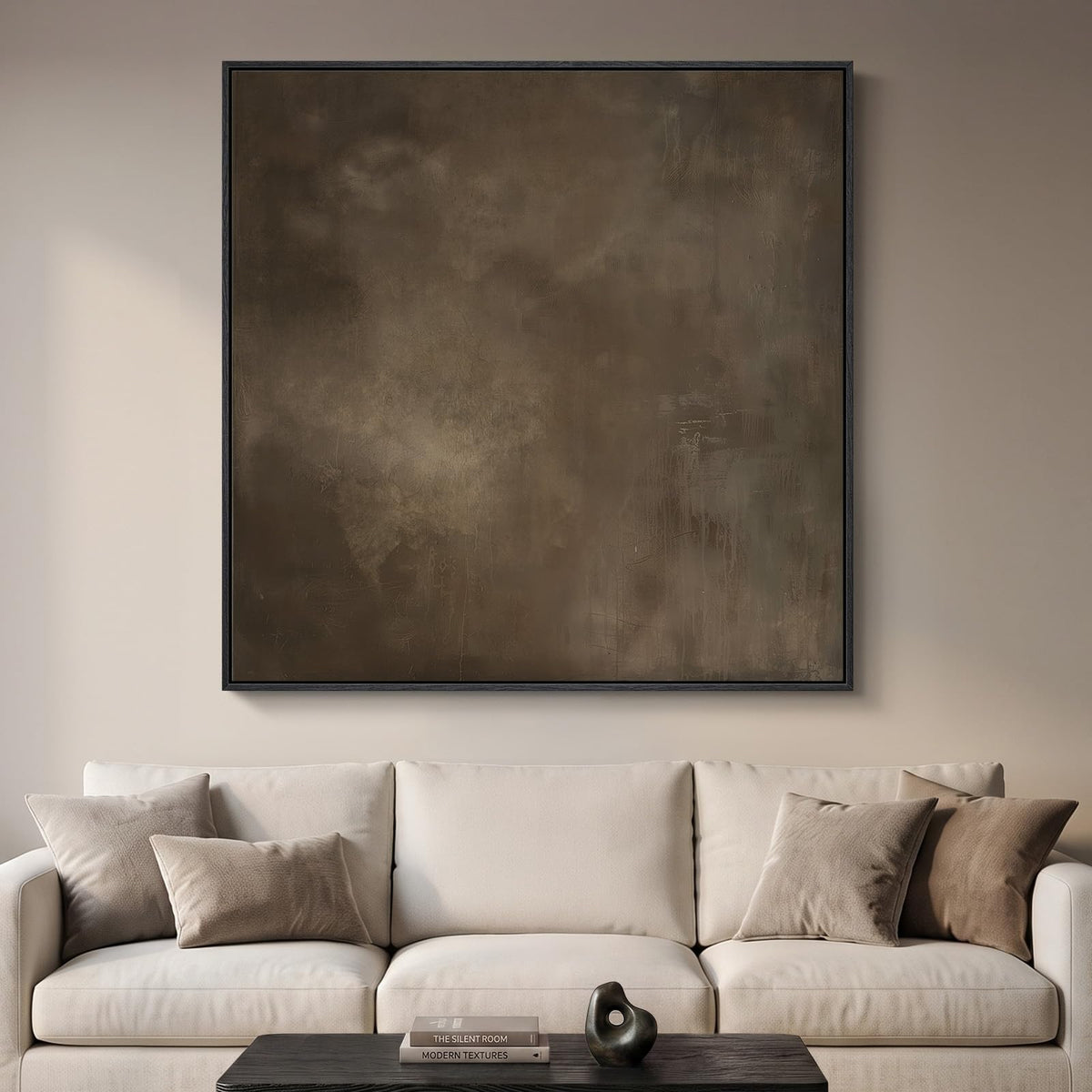 Framed Neutral Organic Abstract Canvas Wall Art for Dining Room, 30x30 Inch