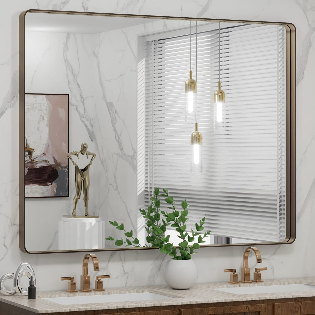 LOAAO 20X16 Inch Black Bathroom Mirror Metal Framed