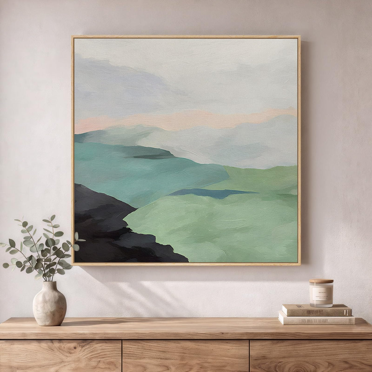 Framed Neutral Organic Abstract Canvas Wall Art for Dining Room, 30x30 Inch