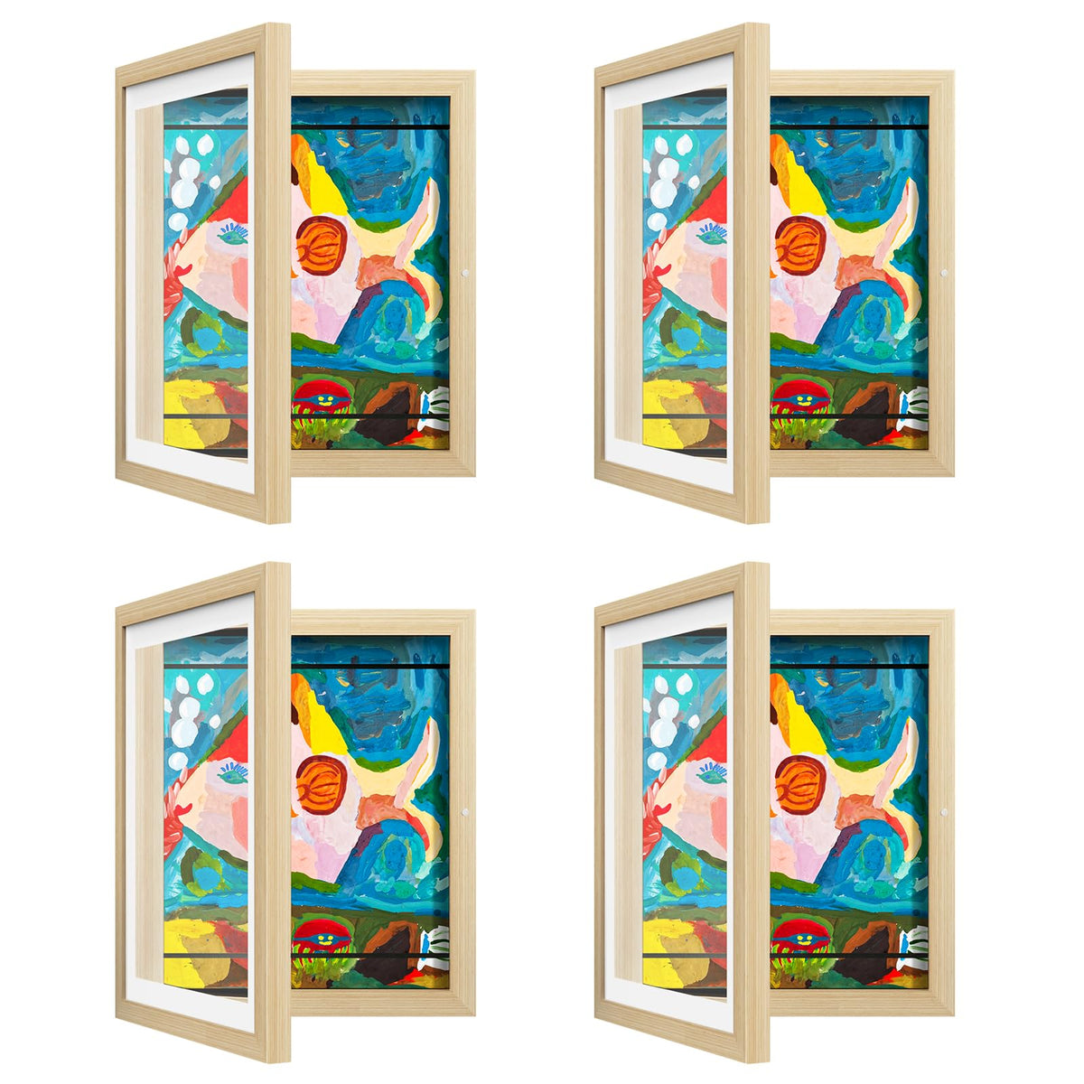 2 Pack Kids Art Frame, Kids Artwork Frames Changeable 8 x10.5 with Mat and 9 x12 Without Mat, Black Front Opening Children Picture Storage Frame for Wall Holds 50Pcs Crafts, Drawing, Art Projects
