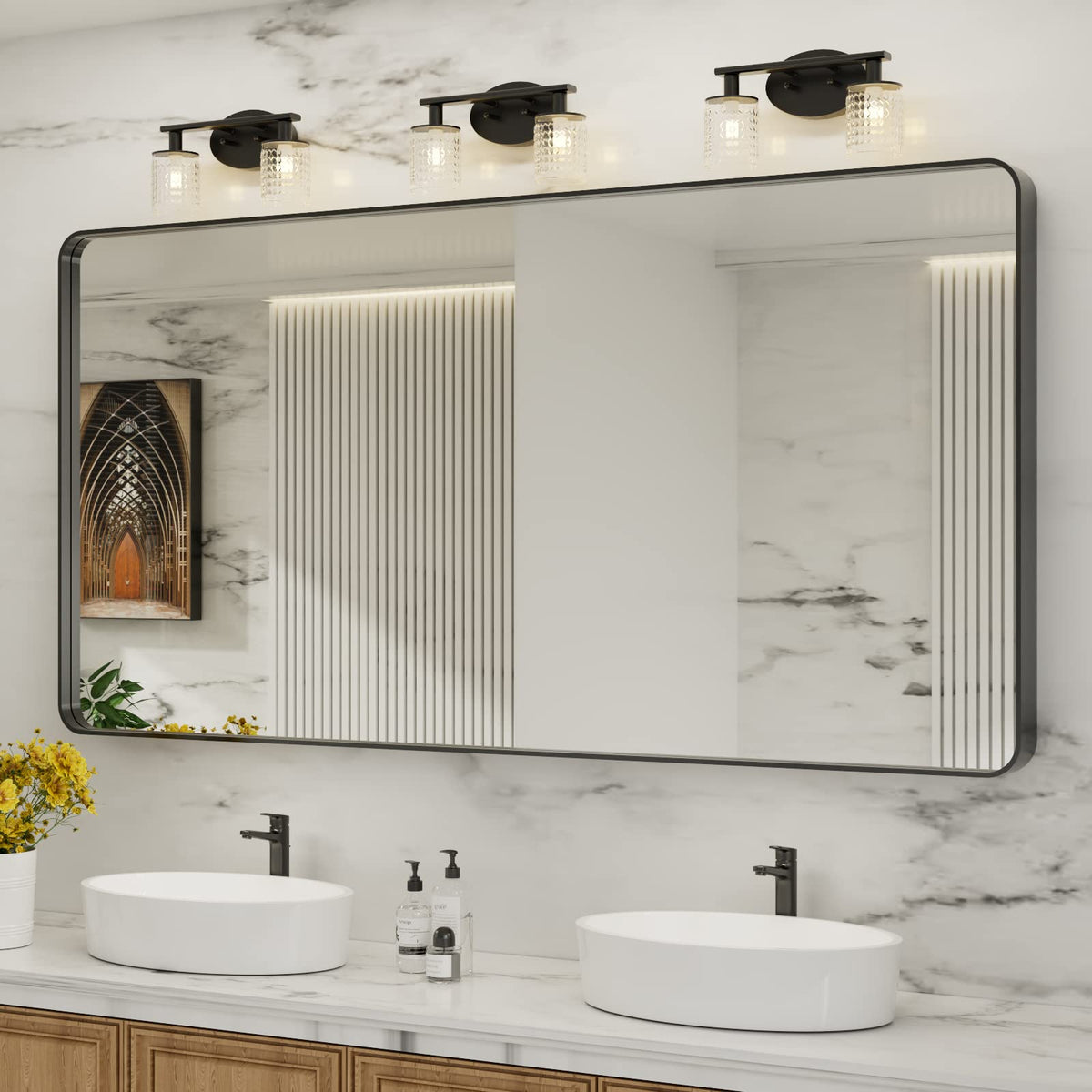 LOAAO 20X16 Inch Black Bathroom Mirror Metal Framed