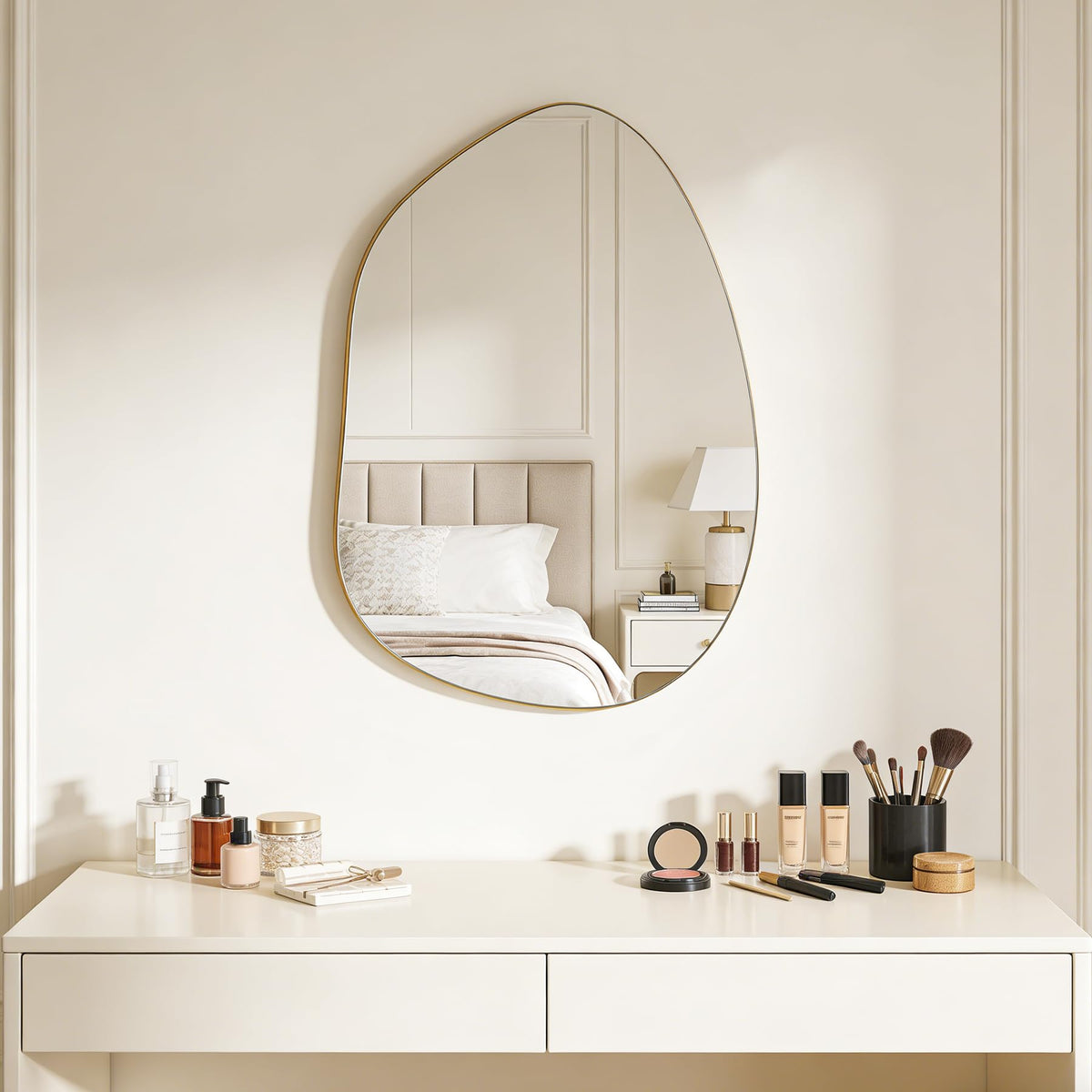Irregular Asymmetrical Wall Mirror, 28" x 20" Gold Bathroom Mirror